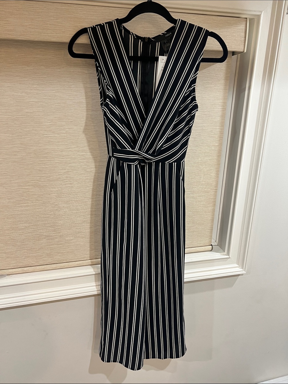 Sleeveless Black and White Striped V-Neck Jumpsuit